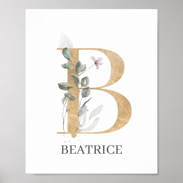 B Monogram Floral Personalized Poster (Front)