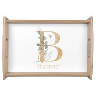 B Monogram Floral Personalized Serving Tray