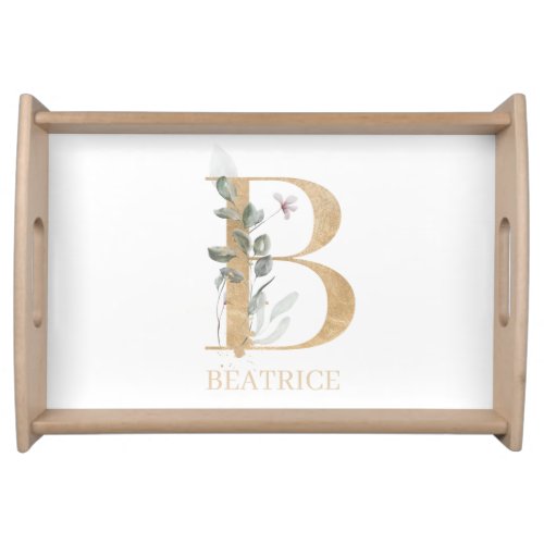 B Monogram Floral Personalized Serving Tray