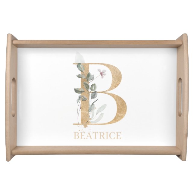B Monogram Floral Personalized Serving Tray (Front)