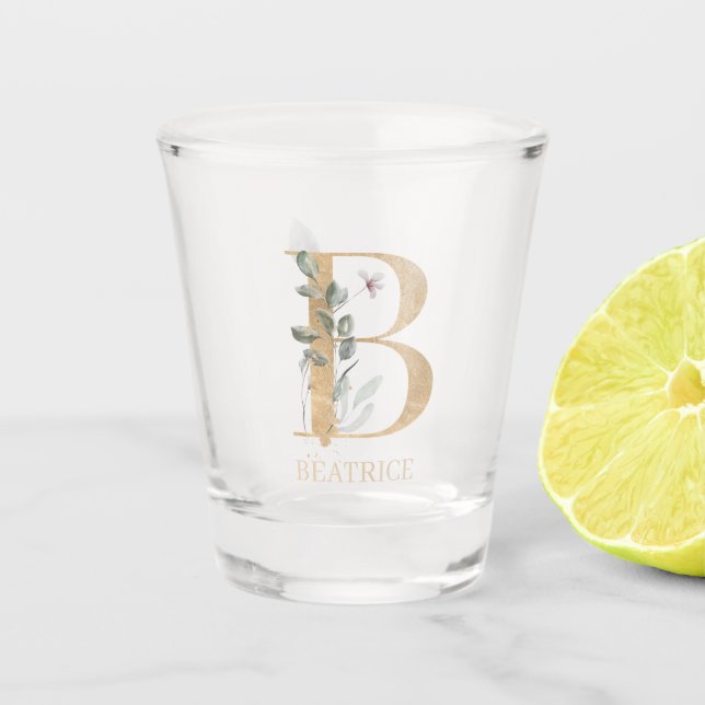 B Monogram Floral Personalized Shot Glass (Front)