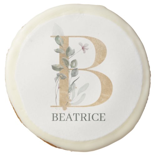 B Monogram Floral Personalized Sugar Cookie