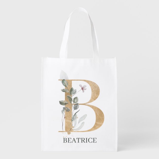 B Monogram Floral Personalized Tote Bag (Front)