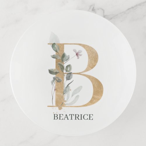 B Monogram Floral Personalized Trinket Tray