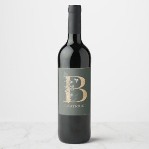 B Monogram Floral Personalized Wine Label