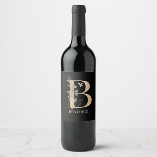 B Monogram Floral Personalized Wine Label