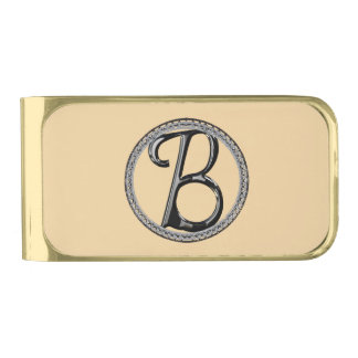 B Monogram Gold Finish Money Clip