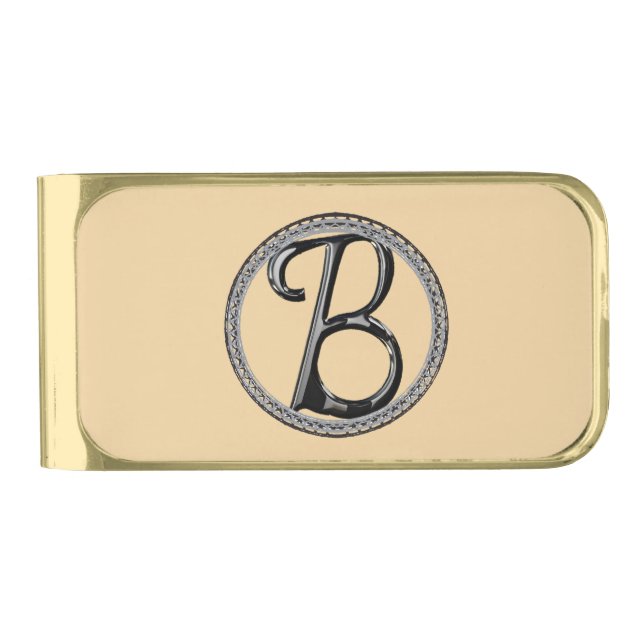 B Monogram Gold Finish Money Clip (Front)