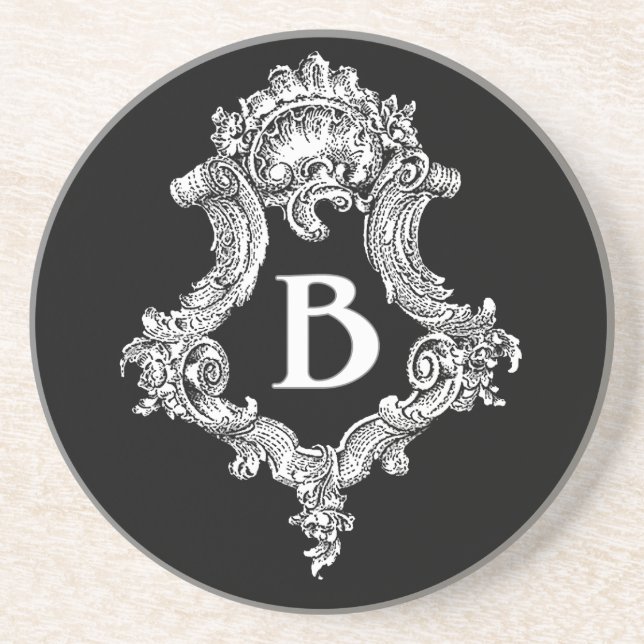 B Monogram Initial Sandstone Coaster (Front)