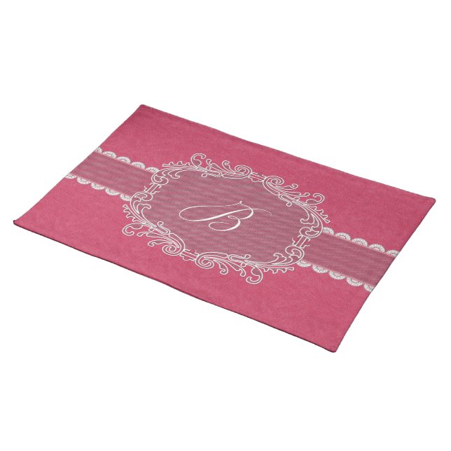 B-Monogram Leather and Lace Pink Placemat (On Table)