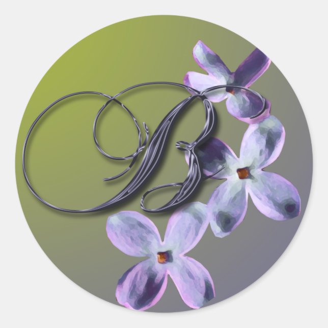B Monogram Lilac Envelope Seal Sticker (Front)
