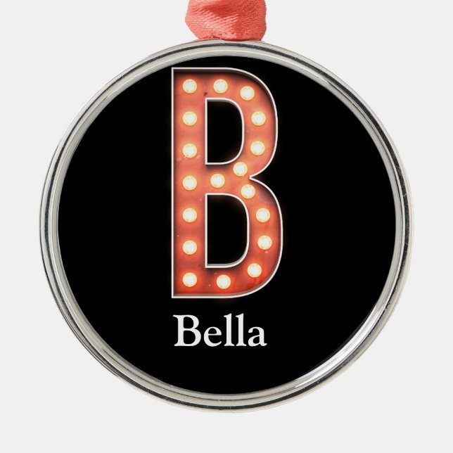 B Monogram Marquee Bulb Personalize Metal Ornament (Front)