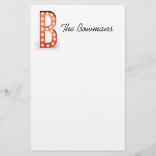 B Monogram Marquee Bulb Personalize Stationery