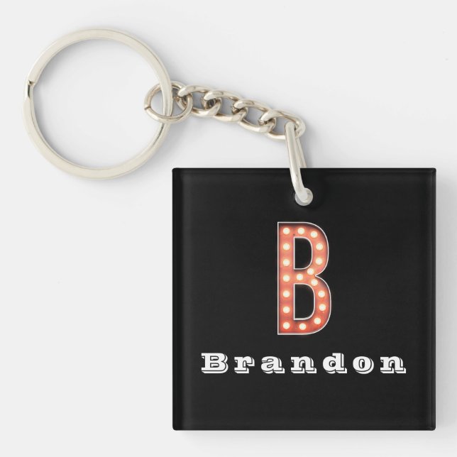B Monogram Marquee Bulb Personalized Keychain (Front)