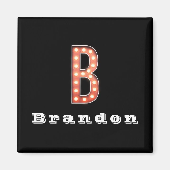 B Monogram Marquee Bulb Personalized Magnet (Front)