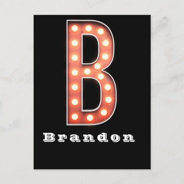 B Monogram Marquee Bulb Personalized Postcard (Front)
