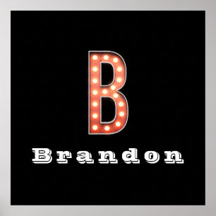 B Monogram Marquee Bulb Personalized Poster
