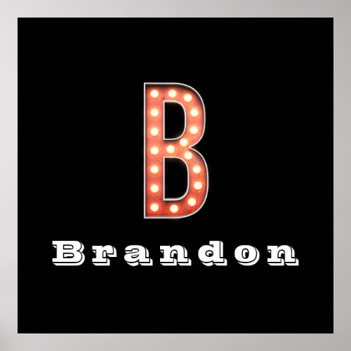B Monogram Marquee Bulb Personalized Poster