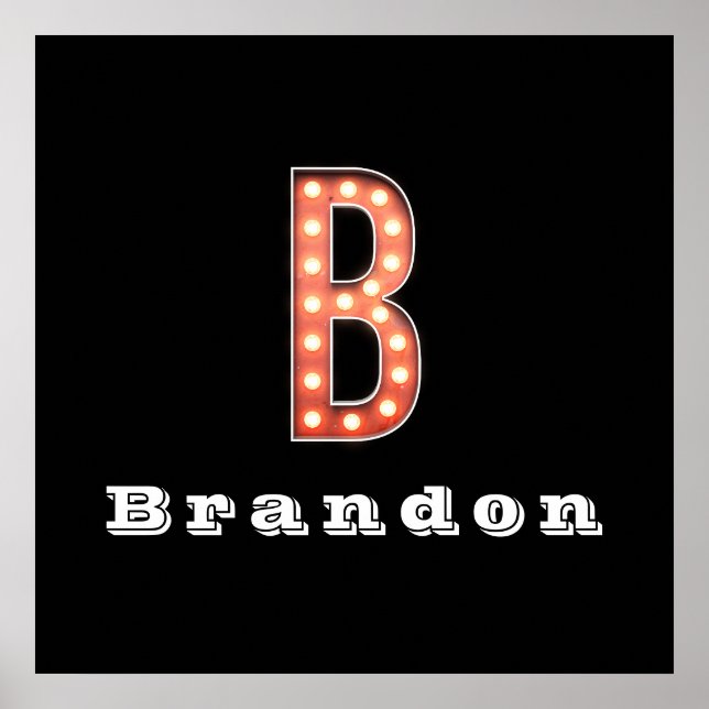 B Monogram Marquee Bulb Personalized Poster (Front)