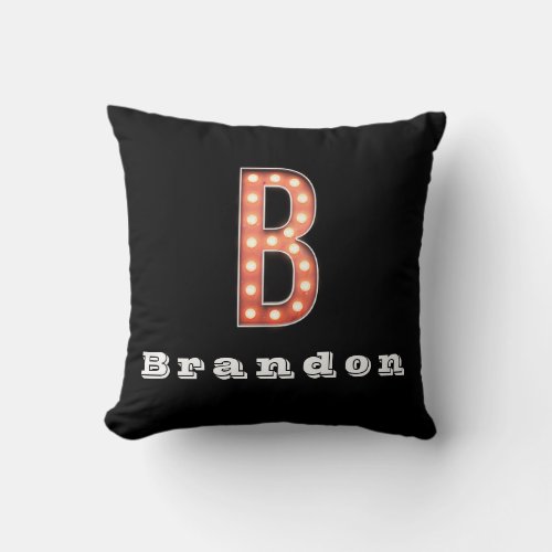B Monogram Marquee Bulb Personalized Throw Pillow