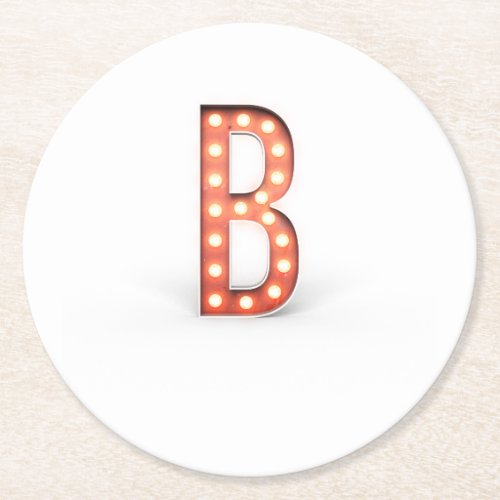 B Monogram Marquee Bulb Round Paper Coaster