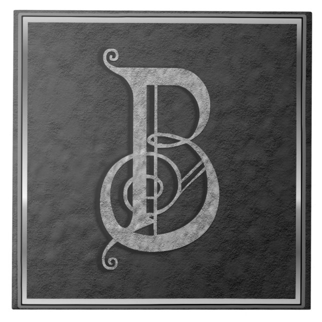B Monogram "Medieval Grey Stone" Ceramic Tile (Front)