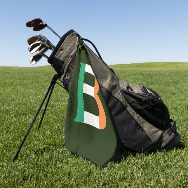 B Monogram overlaid on Irish Flag gtcnt Golf Towel (Green)