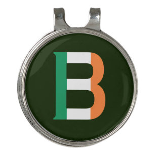 B Monogram overlaid on Irish Flag hccnt Golf Hat Clip