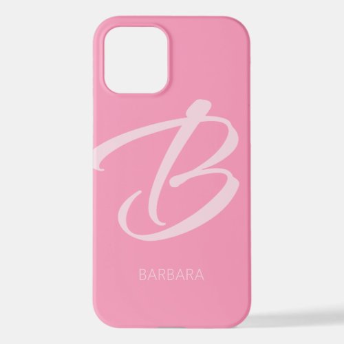 B Monogram Personalized Pink iPhone 12 Case