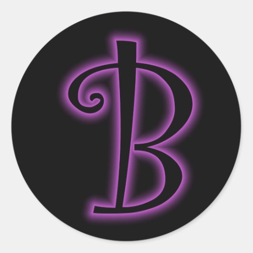 B Monogram Purple Neon Classic Round Sticker