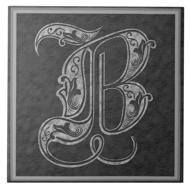 B Monogram "Royal Grey Stone" Ceramic Tile (Front)