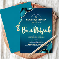 B’nai Mitzvah Turquoise Ombre Agate Bold Real Gold