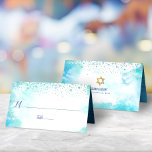 B’nai Mitzvah Turquoise Watercolor Custom Names Place Card<br><div class="desc">No B’nai Mitzvah party is complete without personalized place cards. Let your favorite B’nai Mitzvahs be proud, rejoice and celebrate their milestone at their perfectly coordinated party. Stunning, modern, tiny blue confetti dots overlay a turquoise blue watercolor background. Faux brushed metallic turquoise blue foil adorns the inside. Personalize the custom...</div>