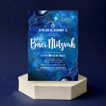 B’nei Mitzvah Modern Blue Agate Watercolor Script Invitation<br><div class="desc">Be proud, rejoice and showcase this milestone of your favorite B’nei Mitzvahs! Send out this cool, unique, modern, personalized invitation for an event to remember. White script typography and Star of David overlay a deep blue galaxy watercolor background with steel blue agate accented with faux silver veins. Personalize the custom...</div>