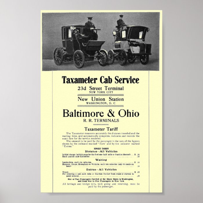 B+O Railroad Taxameter Cab Service 1908 Poster