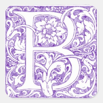 "b" Ornate Monogram Square Sticker by Cardgallery at Zazzle