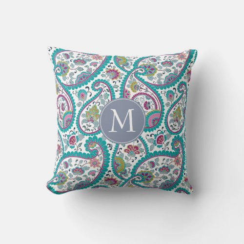 B Persian Boteh Paisley Pattern Monogram Pillow