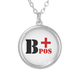 B + POS BLOOD TYPE SILVER PLATED NECKLACE