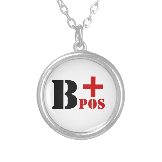 B + POS BLOOD TYPE SILVER PLATED NECKLACE (Front)