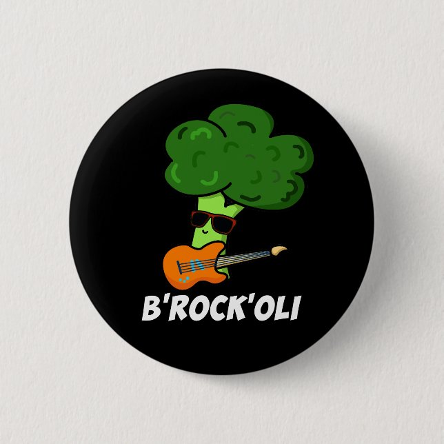 B-Rock-Oli Funny Rocker Broccoli Pun Dark BG Button (Front)