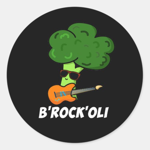 B_Rock_Oli Funny Rocker Broccoli Pun Dark BG Classic Round Sticker