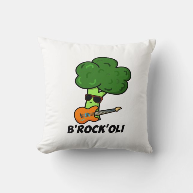 B-Rock-Oli Funny Rocker Broccoli Pun  Throw Pillow (Front)