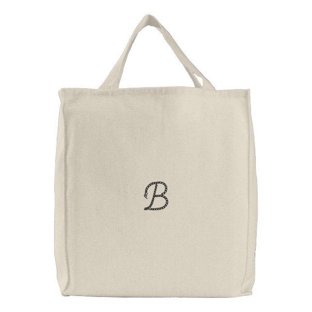 "B" Rope Alphabet 2.5" Embroidered Tote Bag (Front)
