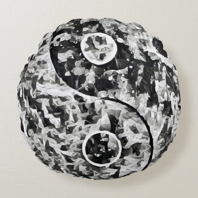 B&W Abstract Yin Yang Artisan Round Pillow | Zazzle