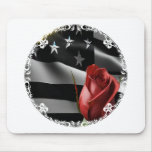 B&amp;W American flag with bright red Rose mouse pad