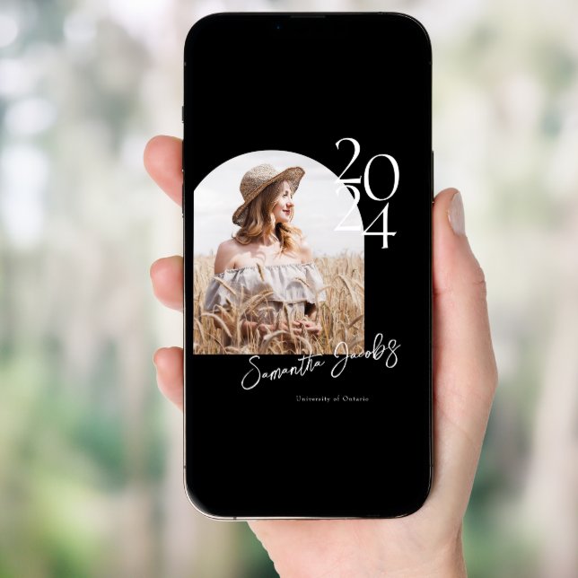 B&W Arch Modern Minimalist Photo Graduation Party Invitation (Front Digital)