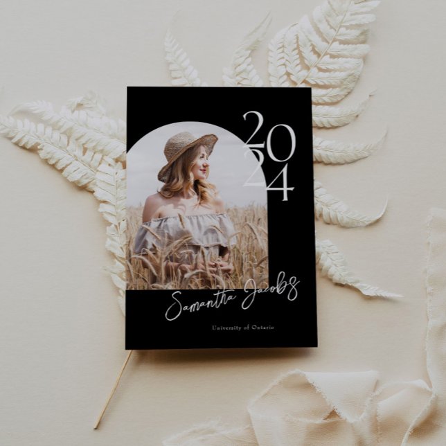 B&W Arch Modern Minimalist Photo Graduation Party Invitation (Creator Uploaded)