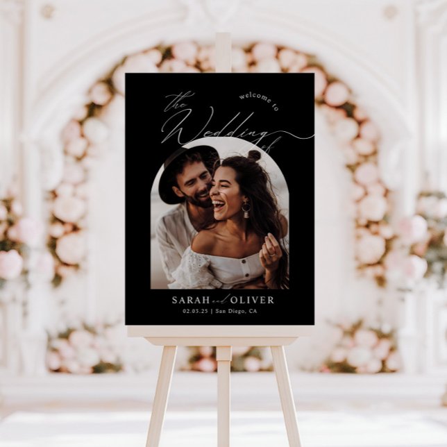 B & W Arch Photo Modern Script Wedding Welcome Poster (Creator Uploaded)