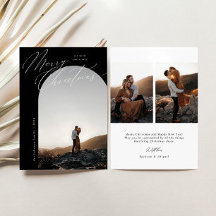 B&W Arch Photo Script Typography Simple Christmas Holiday Card