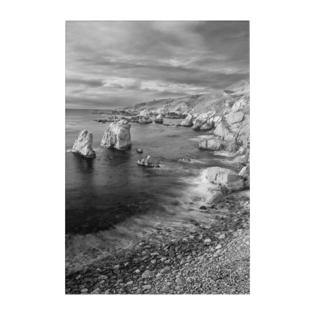 B&W beach coastline, California Acrylic Print (Front)
